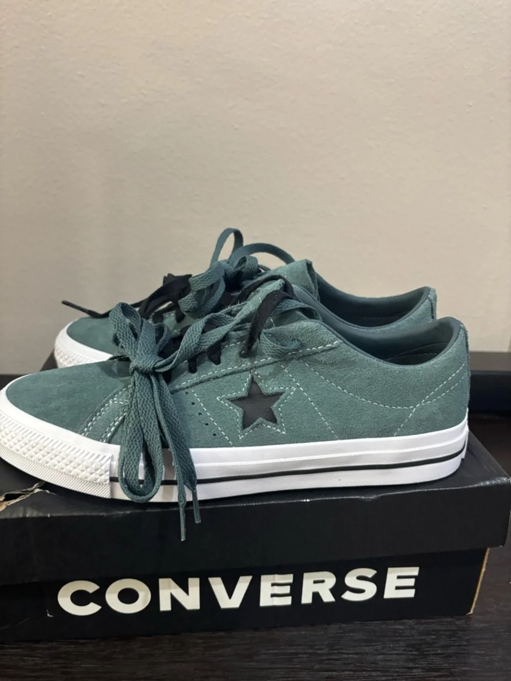 Converse Kids Teal Suede One Star Sneakers with Black Star - Picture 4 of 14